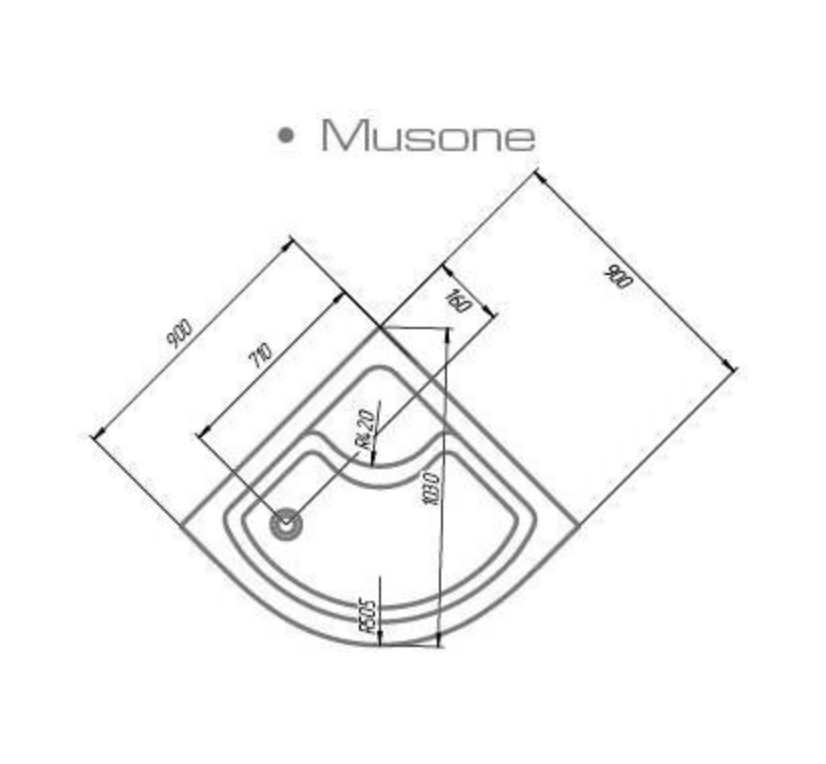 Душовий піддон кутовий напівкруглий MUSONE 90x90 см - Зображення 5