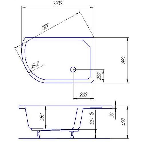 Душовий піддон з литого акрилу CARAPELLE 120x85 см - Зображення 3